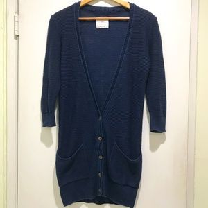 AEO Navy Knit Long Cardigan Sweater With Pockets